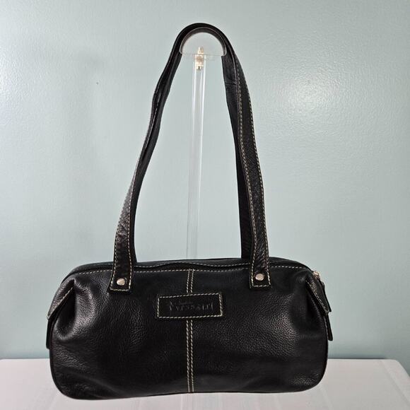 Sophia Visconti Pebble Leather Shoulder Strap Purse Satchel with White Stitching - Picture 2 of 9